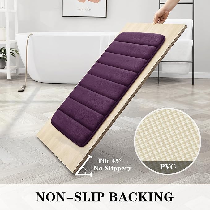 BYSURE Purple Memory Foam Bathroom Rug Set 3 Piece, Non Slip Extra Soft Absorbent Machine Washable Toilet Bath Toilet Mat (17"x24"+20"x32"+U Shape 20"x24")