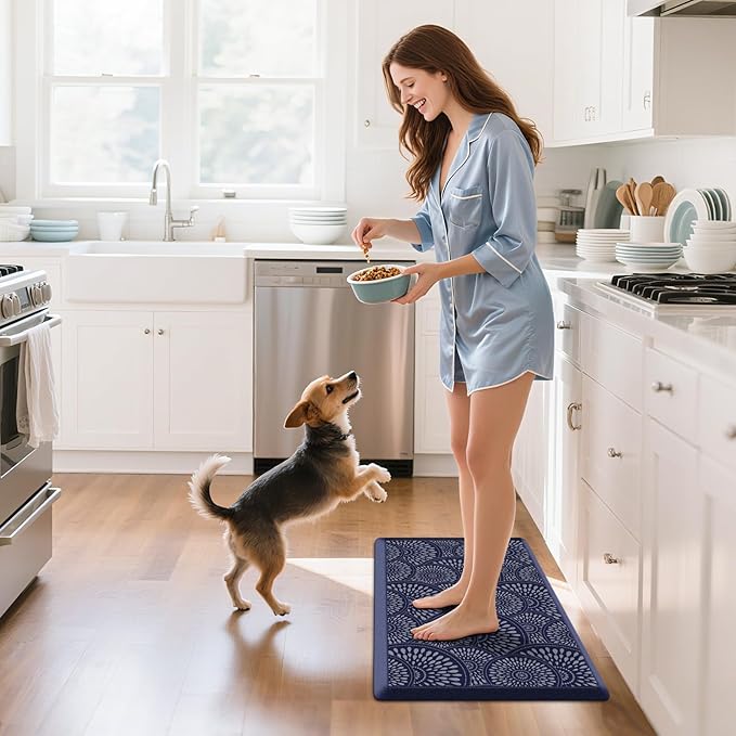 Mattitude Kitchen Mat, 17.3x28in Heavy Duty Ergonomic Comfort Foam Standing Desk Mat, Waterproof Non-Slip Standing Mats and Rugs for Kitchen, Office, Laundry, Blue