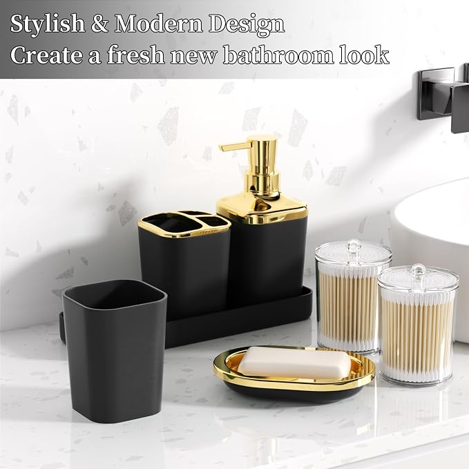 XLHOMO Bathroom Accessories Set - 26PCS Black Bathroom Set, Bathroom Accessory Set with Shower Curtain and Rugs and Bathtub Mats for Home