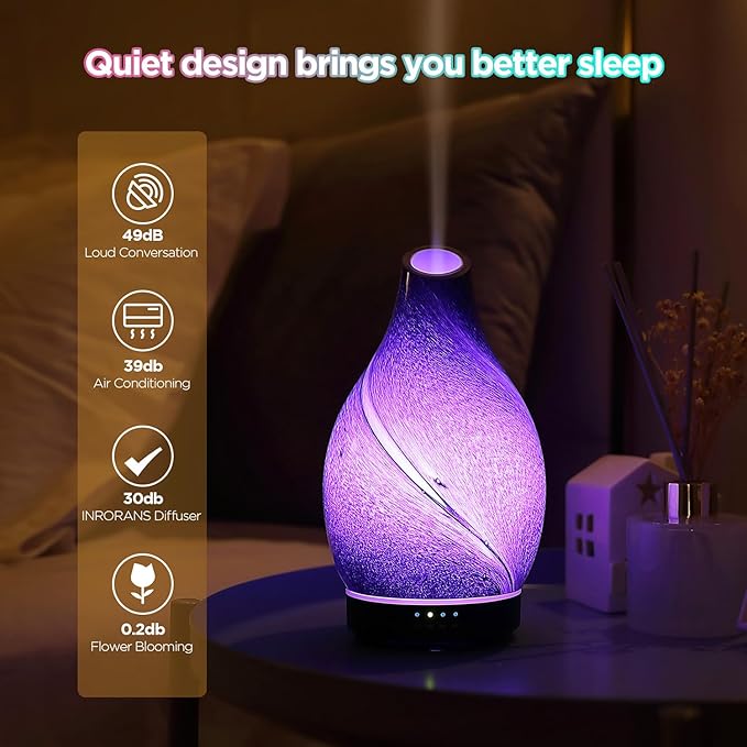 INRORANS Star River Aromatherapy Diffuser - 160ml Ultrasonic Essential Oil Diffuser with 7-Color LED Night Light, Cool Mist Humidifier, Intermittent Mode & Auto Shut-Off for Home, Gift