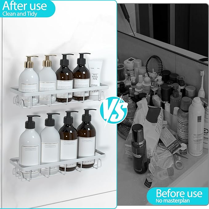 Shower Caddy Organizer with Hooks,Self Adhesive Bathroom Shelves,Shower Shelves,No Drilling Bathroom Organizers and Storage,Perfect for RV, Apartment, Home Decor,3 Pack White