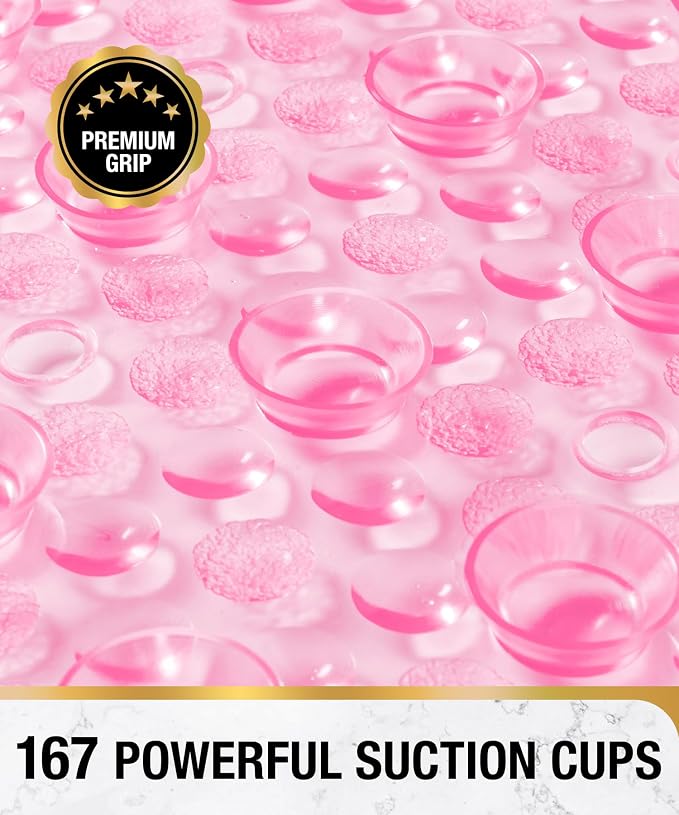 HITSLAM Oval Bath Mat for Tub, 27x15 Inch Bubble Bathtub Mat Non Slip, Machine Washable Bathroom Shower Mat with Drain Holes and Suction Cups, Bathroom Accessories Pink