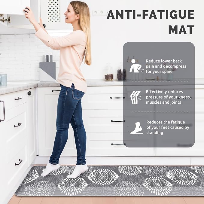LuxStep Kitchen Mat Waterproof Kitchen Rugs for Floor Cushioned Anti-Fatigue Mat Non-Slip Standing Desk Mat Comfort Floor Mats for House Sink Office 17.3" x 60"-4/5 Inch Grey
