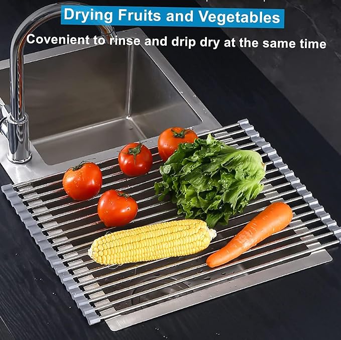 Seropy Extra Large 20.5"x13.7" Roll Up Dish Drying Rack Over The Sink Dish Drainer for Kitchen Counter, Sink Drying Rack Drying Mat Folding Rack Kitchen Sink Organizer Home Essentials