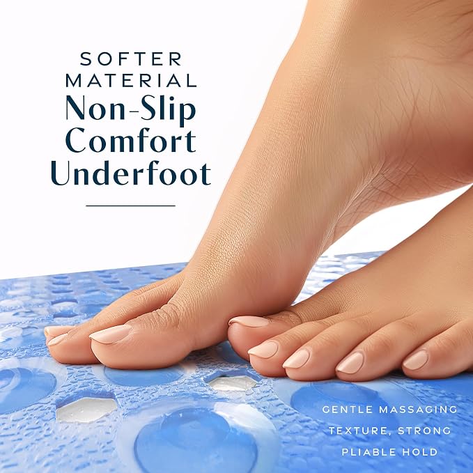 SlipX Solutions Power Grip Bathtub Safety Mat | Precision Grip Technology for Longer, Stronger, & Softer Wet Surface Protection | Clear Light Blue 39"x16"