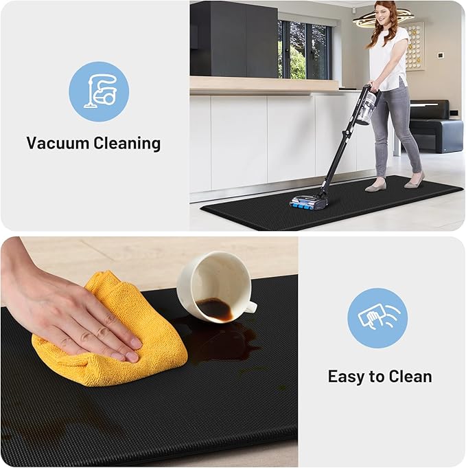 StepLively Kitchen Mat, 2 PCS Kitchen Rugs, Cushioned Kitchen Mats for Floor, Anti Fatigue Kitchen Rug Set, Non-Skid Standing Mat for Kitchen, Office, Sink, 17.3"×30"+17.3"×47", Black