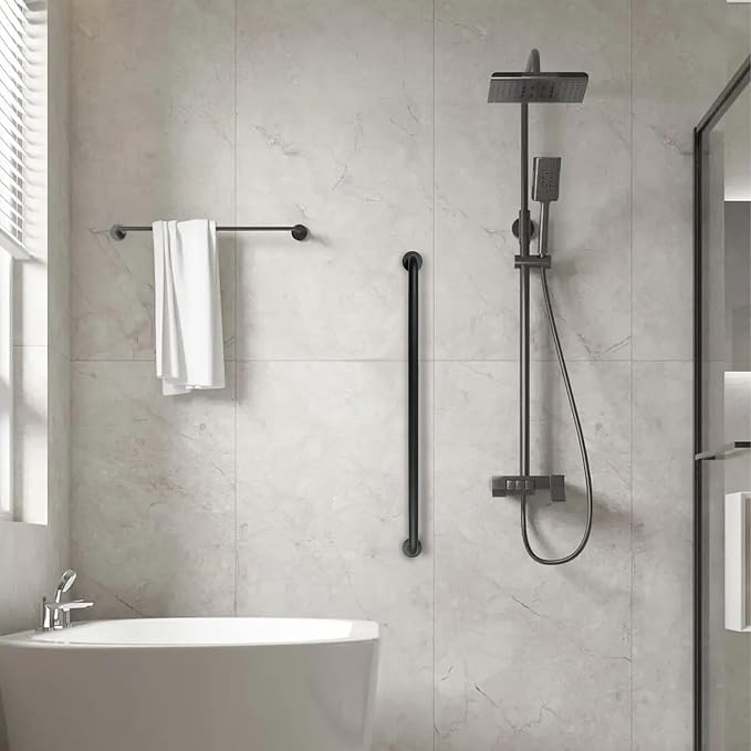 Shower Grab Bar, 2 Pack 39.4 Inch Black Bathroom Grab Bar, 1.25" Diameter 304 Stainless Steel Anti-Slip Grab Bars for Bathtubs and Showers, Handicap Shower Grab Bar for Seniors Elderly