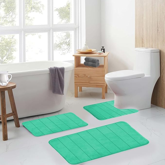 EAL Memory Foam Bath Mat Set - 3 Piece Non-Slip, Absorbent Shaggy Mats, Machine Wash, Perfect Plush, U-Shaped Toilet Rug & Living Rug