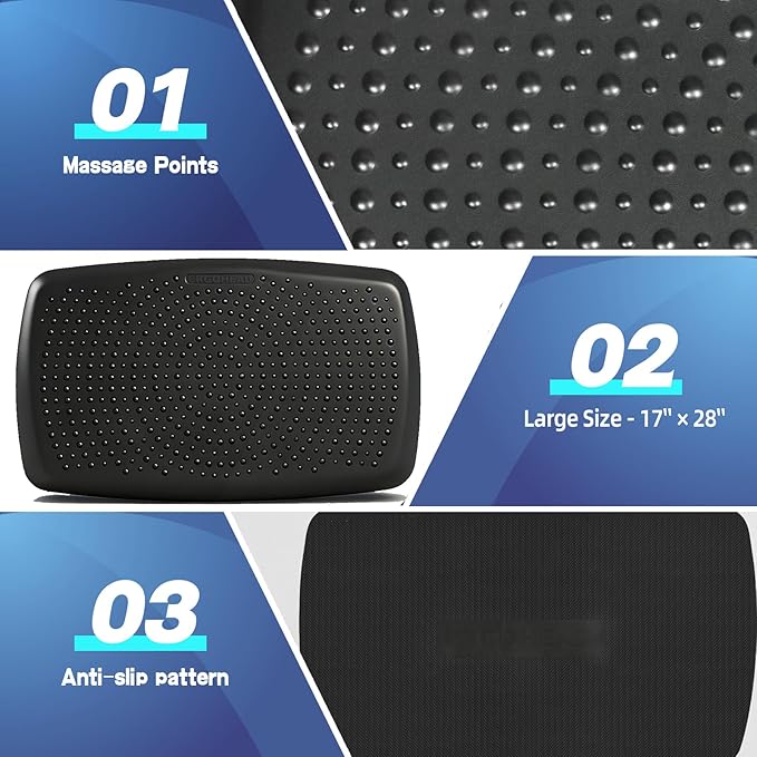 Large Comfort Standing Desk Mat (17"x28") - 3/4 Thick PU Foam Anti Fatigue Foot Massage Mat with Acupressure Points, Non-Slip Waterproof Easy Clean Kitchen Floor Mat for Office Home