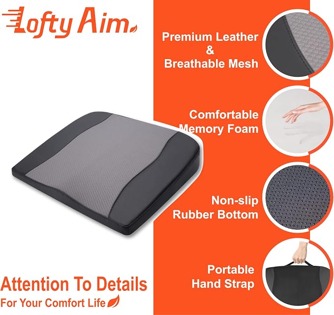 Lofty Aim Car Seat Cushion, Comfort Memory Foam Car Cushions for Driving - Sciatica & Lower Back Pain Relief, Driver Seat Pillow for Auto, Office Chair, Wheelchair - Black&Gray