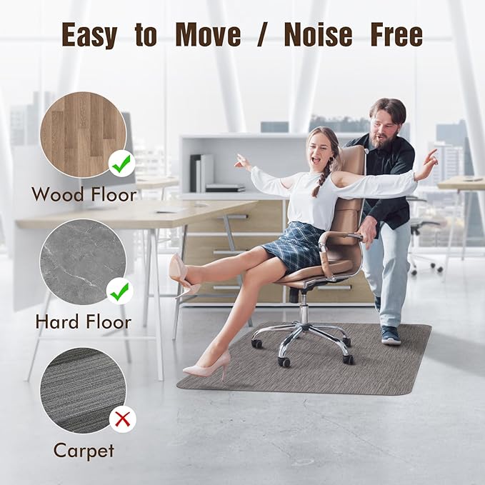 Blvornl Office Chair Mat for Hardwood Floor, 35.4"x 55" Desk Chair Mat for Hard Wood and Tile Floor, Large Anti-Slip Hard Floor Protector Rolling Chair Pad, PVC Desk Rug, Dark Grey