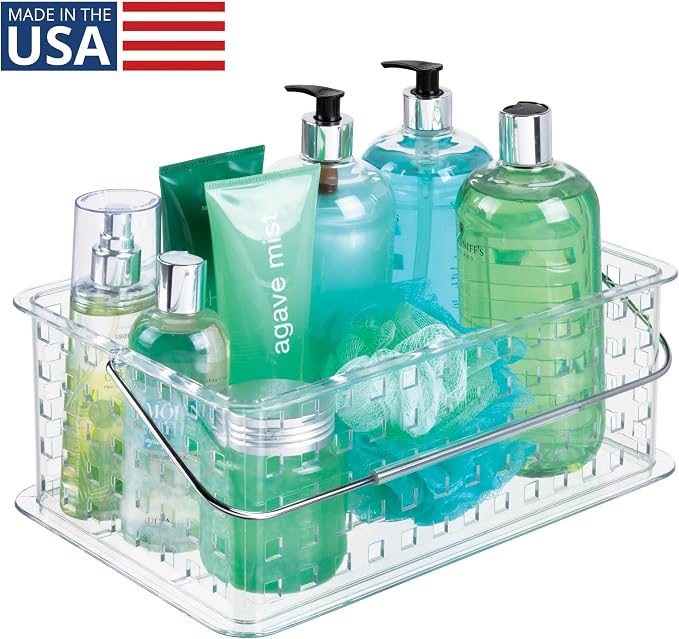 iDesign Large Stackable Shower Caddy Basket for Bathroom or College Dorm, Clear, Made in USA
