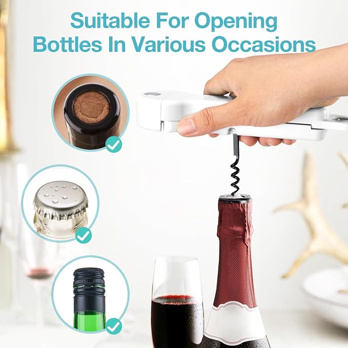 Jar Opener for Seniors with Arthritis, 7 in 1 Bottle Opener and Wine Corkscrew, Easy Grip Kitchen Gadget for Weak Hands Elderly, Retractable Jaw Lid Opener with Magnetic Storage (Off-White)