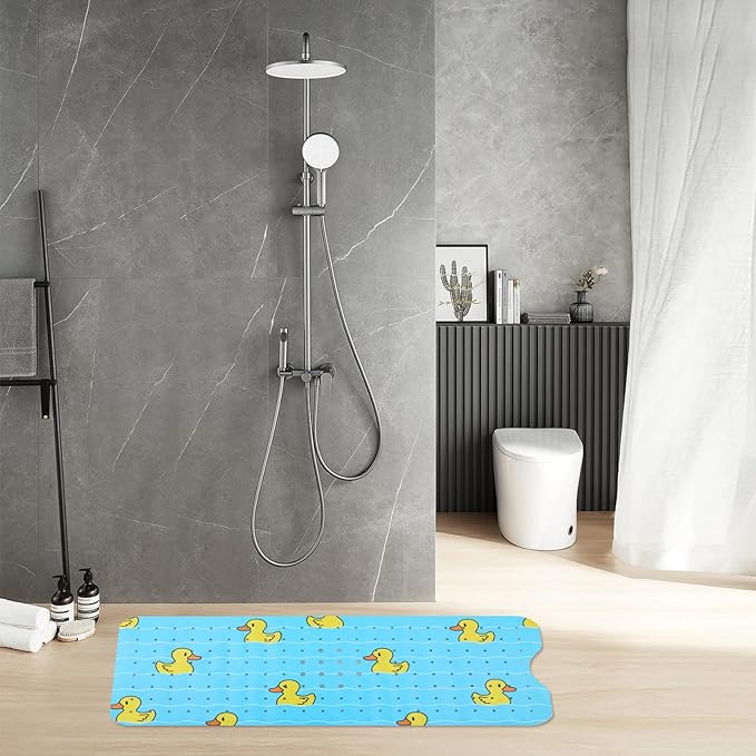 Bath Mat for Tub Non Slip Baby Kids Bathtub Mat Extra Long 40X16 Inch Blue Toddler Shower Mat Anti Slip Tub Mat with Suction Cups & Drain Holes, Machine Washable,Duck