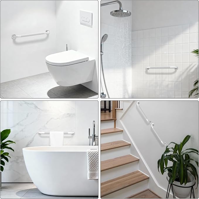 White Grab Bar 24 Inch, iHansee Anti-Slip Bathroom Grab Bar w/Knurled Texture Grip, Stainless Steel Safety Handrail for Toilet Bathtub, Wall Mounted Shower Handle Handicap Bars for Senior Elderly