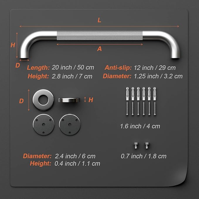 Satin Brushed Nickel Shower Grab Bars 20 Inch w/Anti-Slip knurled Grip, iMomwee Stainless Steel Wall Mount Bathroom Safety Balance Handrail, Handicap Elderly Senior Assist Textured Grab Bar Handle