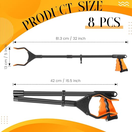 Ctosree 8 Pack 32" Trash Grabber Reacher Tool for Elderly, Foldable Litter Picker Upper, Lightweight Trash Pick up Stick, Long Handy Mobility Aids for Home Garden Arm Extension(Multicolor,Black)
