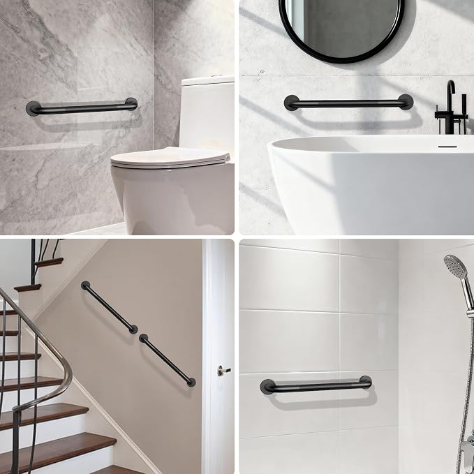 20 Inch Anti Slip Shower Grab Bar, ZUEXT Matte Black Finish Stainless Steel Bathroom Grab Bar, Knurled Bathroom Balance Bar,Safety Hand Rail Support,Handicap Elderly Injury Senior Assist Bath Handle