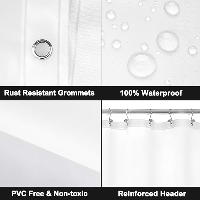 Barossa Design Extra Long Shower Curtain Liner with 6 Magnets - 72" x 84" XL, Waterproof PEVA Shower Liner for Bathroom, PVC Free, Metal Grommets - Frost, 72x84