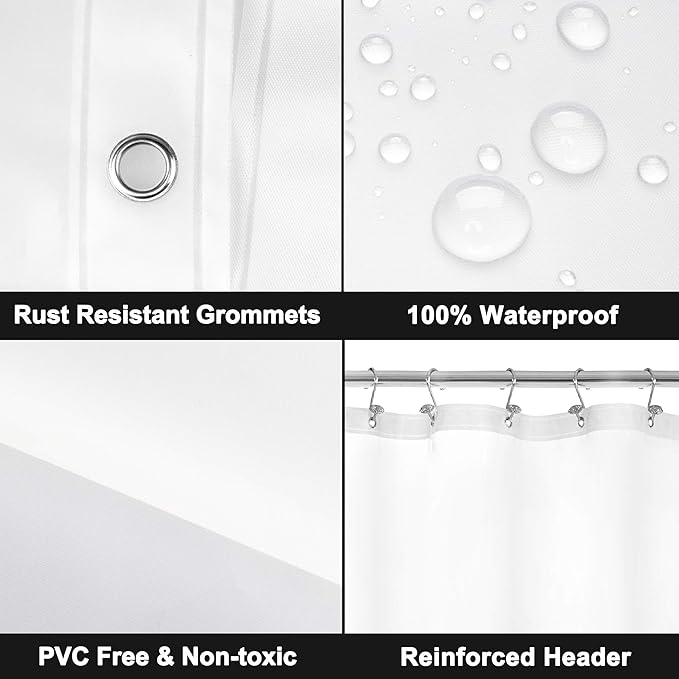Barossa Design Long Shower Curtain Liner with 6 Magnets - 72" x 78", Waterproof PEVA Shower Liner for Bath Tub, PVC Free, Metal Grommets - Frost, 72x78 (Pack of 2)