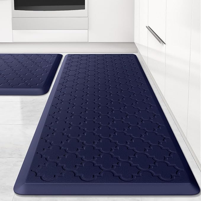 Kitchen Mat [2 PCS] Cushioned Anti-Fatigue Floor Mat Water Resistant Non-Skid Kitchen Mats and Rugs Ergonomic Comfort Foam Kitchen Rugs Standing Mat for Floor Office Sink (Blue,20"x30"+20"x47")