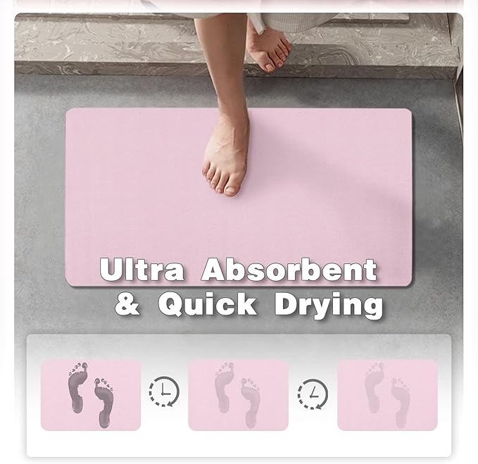 TYUU Pink Bath Mat, Bathroom Rugs Non Slip Washable Thin Absorbent Quick Dry Bath Mat Fits Under Door Bathroom Floor Mat Perfect for Bath, Shower, or Sink 20"x30" Pink