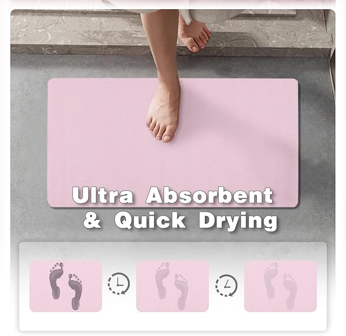 TYUU Pink Bath Mat, Bathroom Rugs Non Slip Washable Thin Absorbent Quick Dry Bath Mat Fits Under Door Bathroom Floor Mat Perfect for Bath, Shower, or Sink 16"x24" Pink