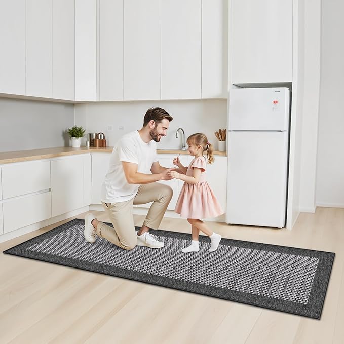StepRite Kitchen Rugs, Kitchen Mats for Floor, 96"x24" Non-Slip Machine-Washable Kitchen Throw Rug, Absorbent Runner Rugs Office, Sink Standing Desk Mat, Decor Carpet, Grey
