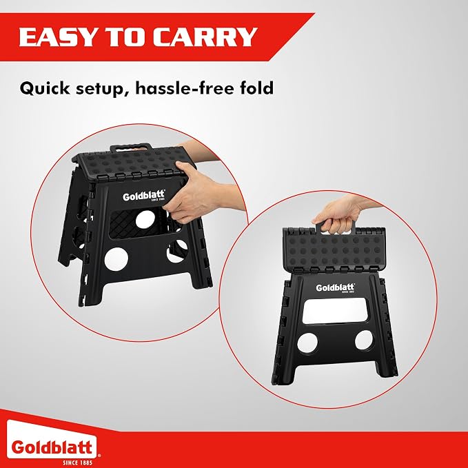 Goldblatt 12.5" Folding Step Stool 1-Pack for Adults and Kids, Lightweight Heavy-Duty Plastic Portable Foldable Stool with Non-Slip Top and Anti-Skid Feet, 300 lbs Capacity, Kitchen & Bathroom, Black