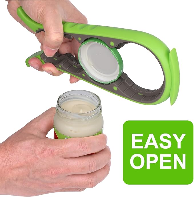 6 in 1 Lids off Jar Opener, Bottle Opener for Weak Hands, Seniors, Arthritis, Women, Kids - Multipurpose Kitchen Tool, Easy open. & Non Slip Rubber Jar opener Gripper Pad, Green