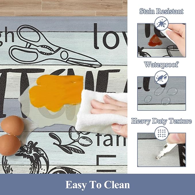 HEBE Kitchen Rugs Set of 2, Cushioned Anti Fatigue Kitchen Mats for Floor, Non Slip Waterproof Comfort Standing Desk Mat Carpet for Sink, Stove, Laundry Room