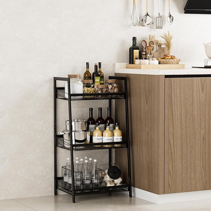 Masupu 3 Tier Bathroom Shelf, Bathroom Organizer and Storage for Small Space, Free-Standing Metal Rack Shelves Waterproof for Kitchen, Bathroom, Laundry, Toilet, Black