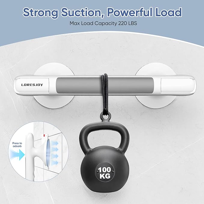 Grab Bars for Bathtubs and Showers with Indicator, Suction Cup Shower Handle, Surface Safety Grip, Strip Locking Latches Removable Bathroom Support, Easy Install Tool-Free Design (2-PCS)
