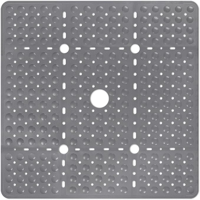 ZOESOE Square Shower Mat Non Slip: 27 x 27 Inches Large Shower Mats for Inside Shower, Soft TPE Shower Floor Mat with Suction Cups and Drain Holes, Machine Washable