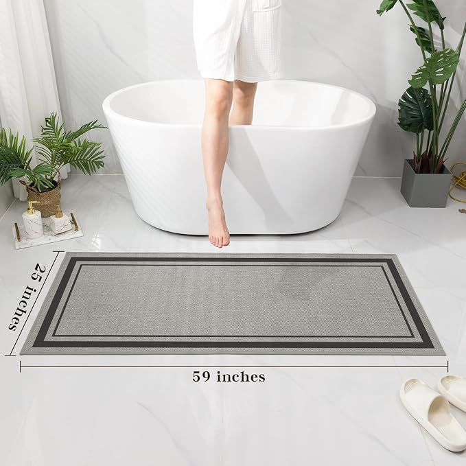 chakme Bathroom Rugs Mat 59x24, Ultra Thin Non Slip Bath Mat Large Quick Dry Absorbent Bath Mat for Bathroom Floor, (Dark Grey, 59"x24")