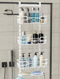 Consumest Over The Door Shower Caddy - 4 Tier Adjustable Hanging Shower Organizer Shelf with 2 Soap Holders & 22 Hooks, Rustproof Easy Installation Hanging Storage Rack for Bathroom, White