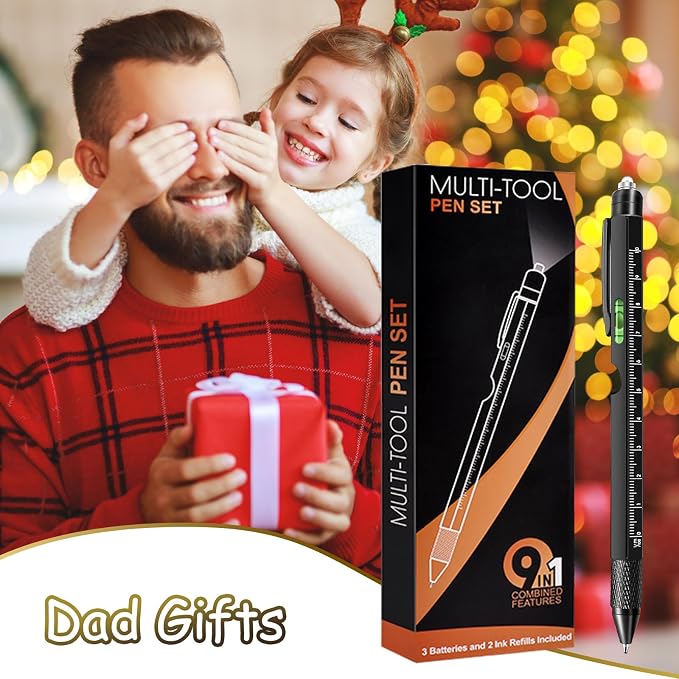 Fathers Day Dad Gifts from Daughter Son Wife, Easter Gifts for Men, 9 in 1 Multitool Pen, Cool Tools Gadgets Birthday Christmas Stocking Stuffers for Husband Him Adult Dad