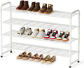 KEETDY 4-Tier Long Shoe Rack for Closet Floor, Wide Shoe Organizer Storage, Stackable Shoe Rack for Entryway Metal Shoe Shelf for 30 Pairs Men Sneakers with Wire Grid for Bedroom, White