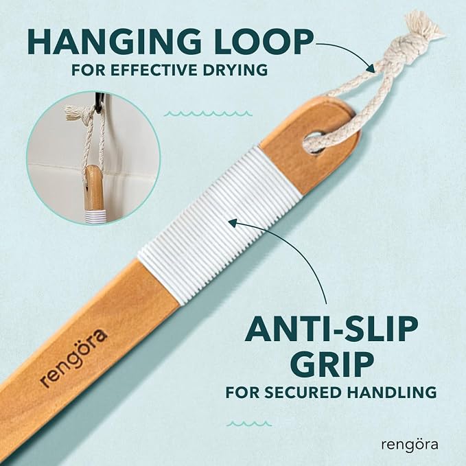 Back Scrubber for Shower - 20" Long Handle Shower Brush - Natural Bristle Back Brush - Ergonomic Handle + Silicone Anti-Slip Grip - Great Gift Idea - Men, Women + Seniors Love This (Regular Bristles)