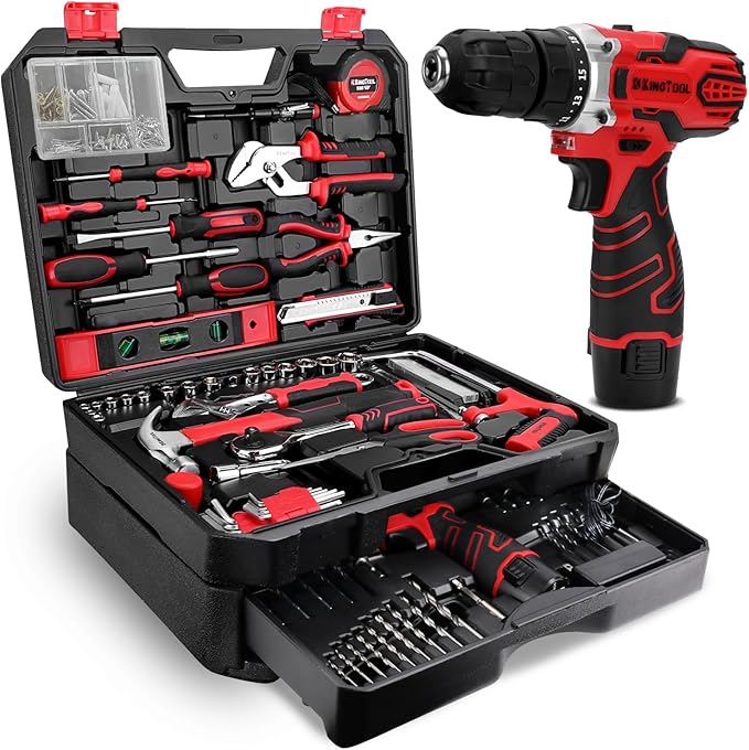KingTool 276-Piece Tool Set Kit - Tool kit with 12V Cordless Power Drill Driver Toolbox Storage Case with Drawer, Drill Set Perfect for Homeowner, Diyer, Handyman, Fathers Day Gift