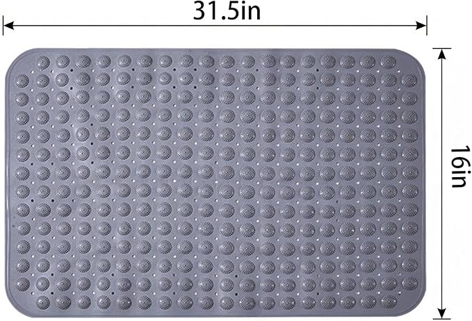 Double-Sided Anti-Slip Bath Tub Mat with Suction Cups and Drain Holes, Textured Surface, Bathtub Rug for Safety and Relaxation, 31.5" x 16" Grey