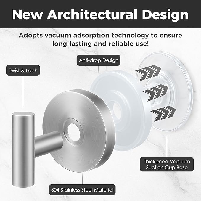 Shower Hooks for Inside Shower,No-Drill Removable&Reusable Towel Hooks for Bathroom,Heavy Duty Suction Cup Hooks for Glass Window,2 Packs(Silver)