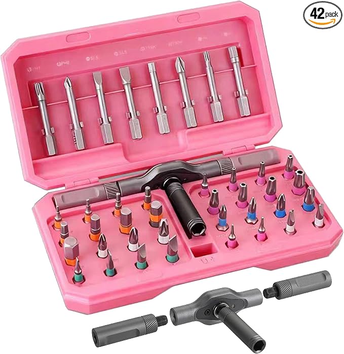 42 in 1 Magnetic Ratcheting Screwdriver Set with T Handle, S2 Steel Multi-Bit Repair Tool Kit with Compact Case for Electronics, Computer, Doorbell, Small Appliances, Furniture & DIY