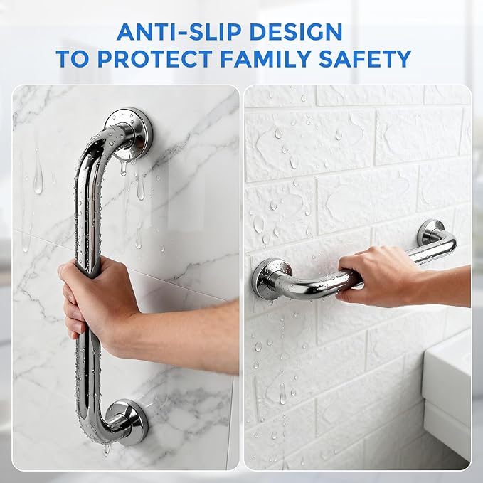 2 Pack Shower Grab Bar, Stainless Steel Bathroom Grab Bar, Shower Handle Bath Handle, Safety Bars for Shower Chair Bench, Grab Bars Senior, Elderly, Handicap(12 Inch)