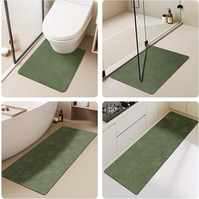 TYUU Bathroom Mat Quick Dry, Bathroom Rugs Non Slip Washable Thin Absorbent Bath Mat Fits Under Door Bathroom Floor Mat Perfect for Bath, Shower, or Sink 36"x48" Sage Green