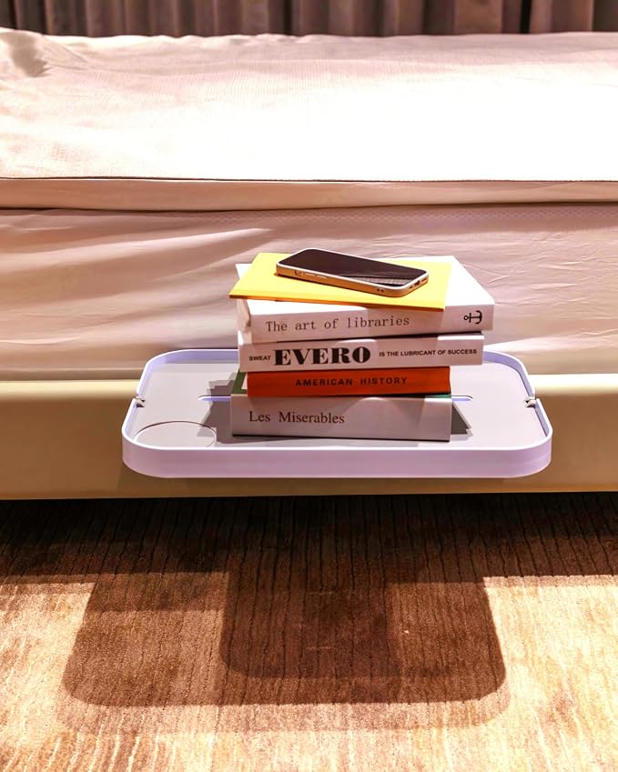 KIWIFOTOS Bedside Shelf for Bed Bedside Tray Table Under Mattress for Box Spring/Plate/Platform Bed 17" Large Tray Nightstand Shelf Side Caddy for College Dorm