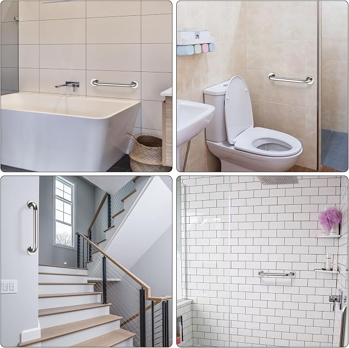 12 Inch Stainless Steel Shower Grab Bar - ZUEXT Shower Handle, Bathroom Balance Bar - Safety Hand Rail Support - Handicap, Elderly, Injury, Senior Assist Bath Handle (w/Self-Adhesive Stick-on Hook)