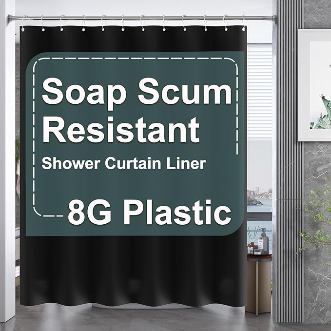 AmazerBath Black Shower Curtain Liner Plastic 78 Inches Long, Premium PEVA Shower Curtain Long Heavy Duty 8G, Weighted Shower Curtains for Bathroom with 3 Big Stones and 12 Grommets, 72x78 Inches