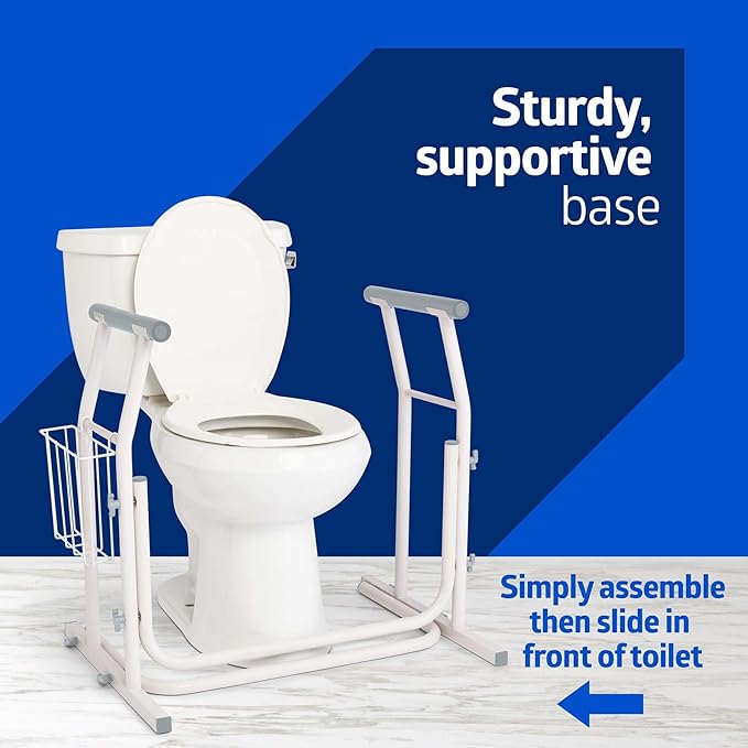 Medline Free-Standing Toilet Safety Rail for Bathroom, Toilet Seat Riser for Seniors, 26.5"-Wide Rail Base, Supports up to 300 lbs