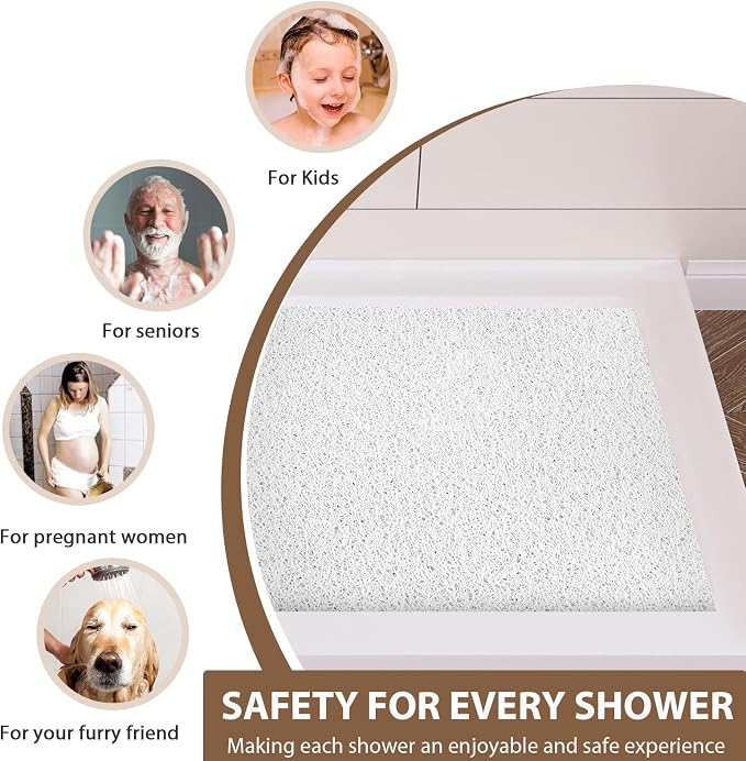 Shower Mat Non Slip: 39.4 x 27.5 Inch Extra Large Shower Mats for Inside Shower with Drain Hole - Soft PVC Loofah Anti Slip Shower Stall Mat for Walk-in Shower and Bathroom, Quick Drying